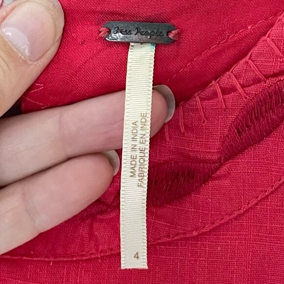 Free People Cherry Red Embroidered Pleated Sleeveless Dress Size 4 - Picture 5 of 10